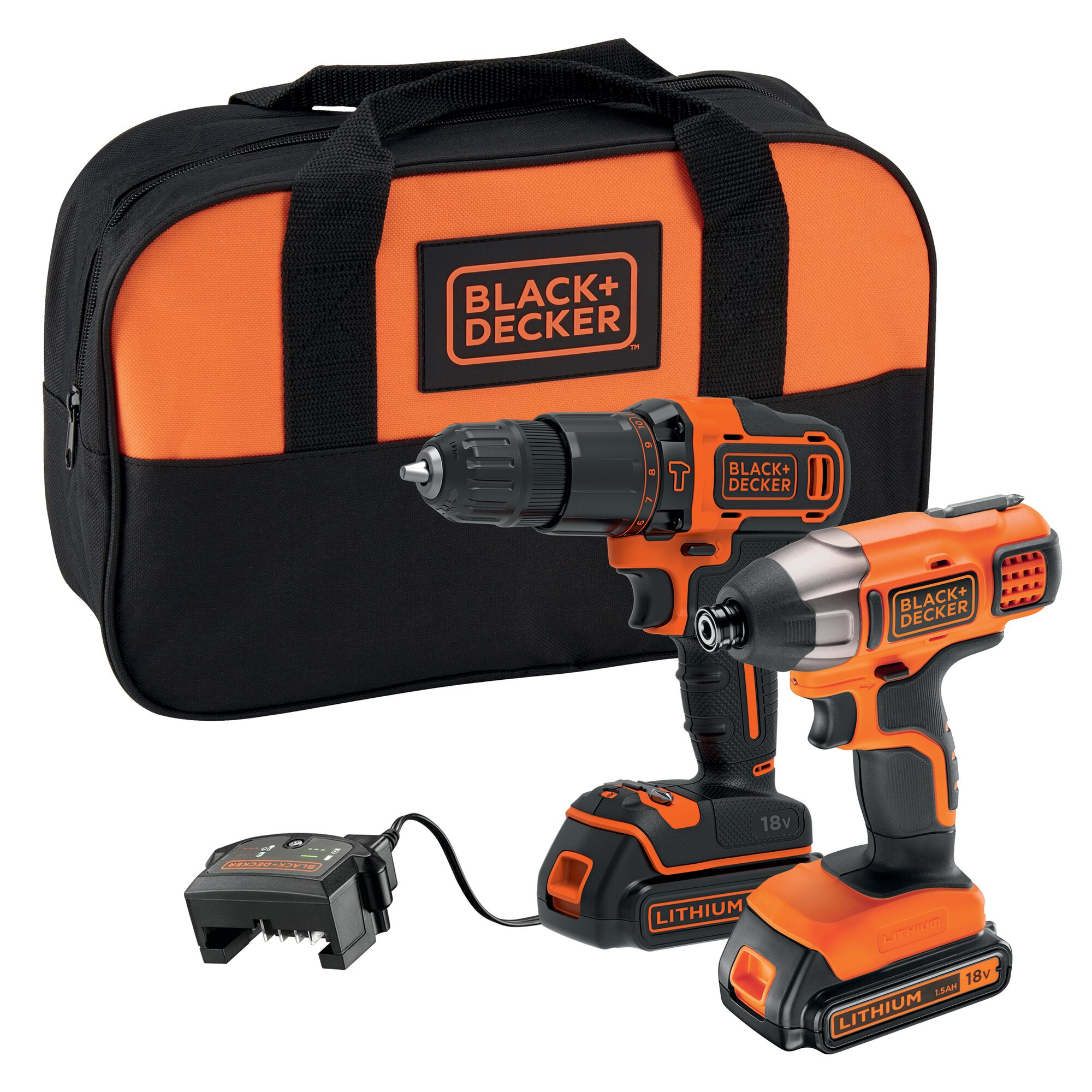 18V Hammer drill and 18V Impact Driver with 2 x 1.5Ah Batteries